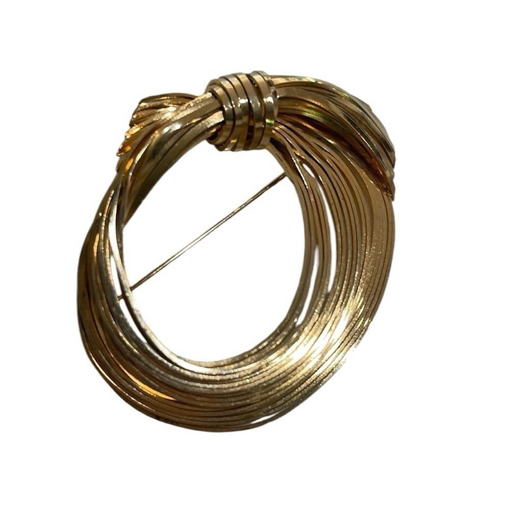 Vintage Gold Metal Circular Bow Pin Brooch